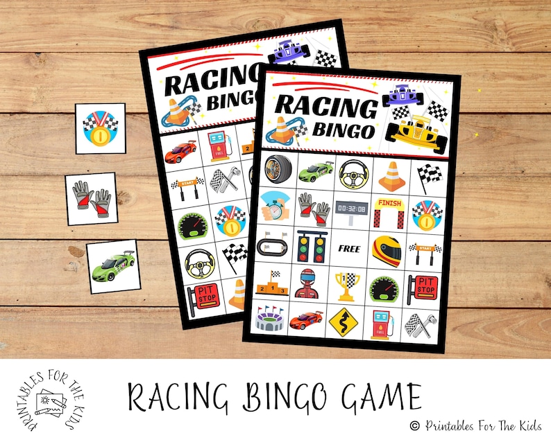 Pu&ograve; includere: Un gioco di bingo di corse stampabile con un design colorato. Il tabellone di gioco presenta immagini di auto da corsa, bandiere a scacchi, trofei e altre icone a tema corse. Il gioco &egrave; progettato per i bambini e include uno spazio libero.