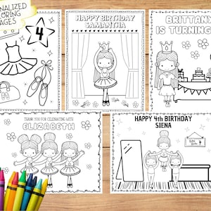 Pagine da colorare personalizzate per il compleanno di una ballerina: attività stampabile per feste