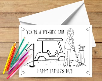 Golf Father's Day Coloring Card: Tee-rific Dad Printable