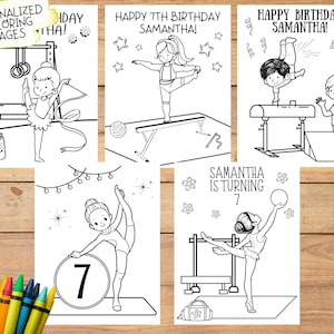 Coloriages de gymnastique, Feuilles d'anniversaire personnalisées, cadeaux de fête imprimables de gymnastique, Joyeux anniversaire en feuilles à colorier