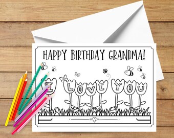 Grandma Birthday Coloring Card: Flower Design Printable