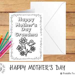 Tarjeta del Día de la Madre de la Abuela, Tarjeta del Día de la Madre Imprimible, Tarjeta de la Abuela Imprimible, Abuela Feliz Día de la Madre, Tarjeta para colorear imprimible