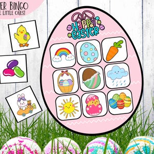 Jeu de bingo de Pâques, activité de Pâques pour les enfants, jeu de Pâques pour les enfants d'âge préscolaire, jeu imprimable fête de Pâques en classe, cartes de bingo de Pâques, soirée jeux en famille