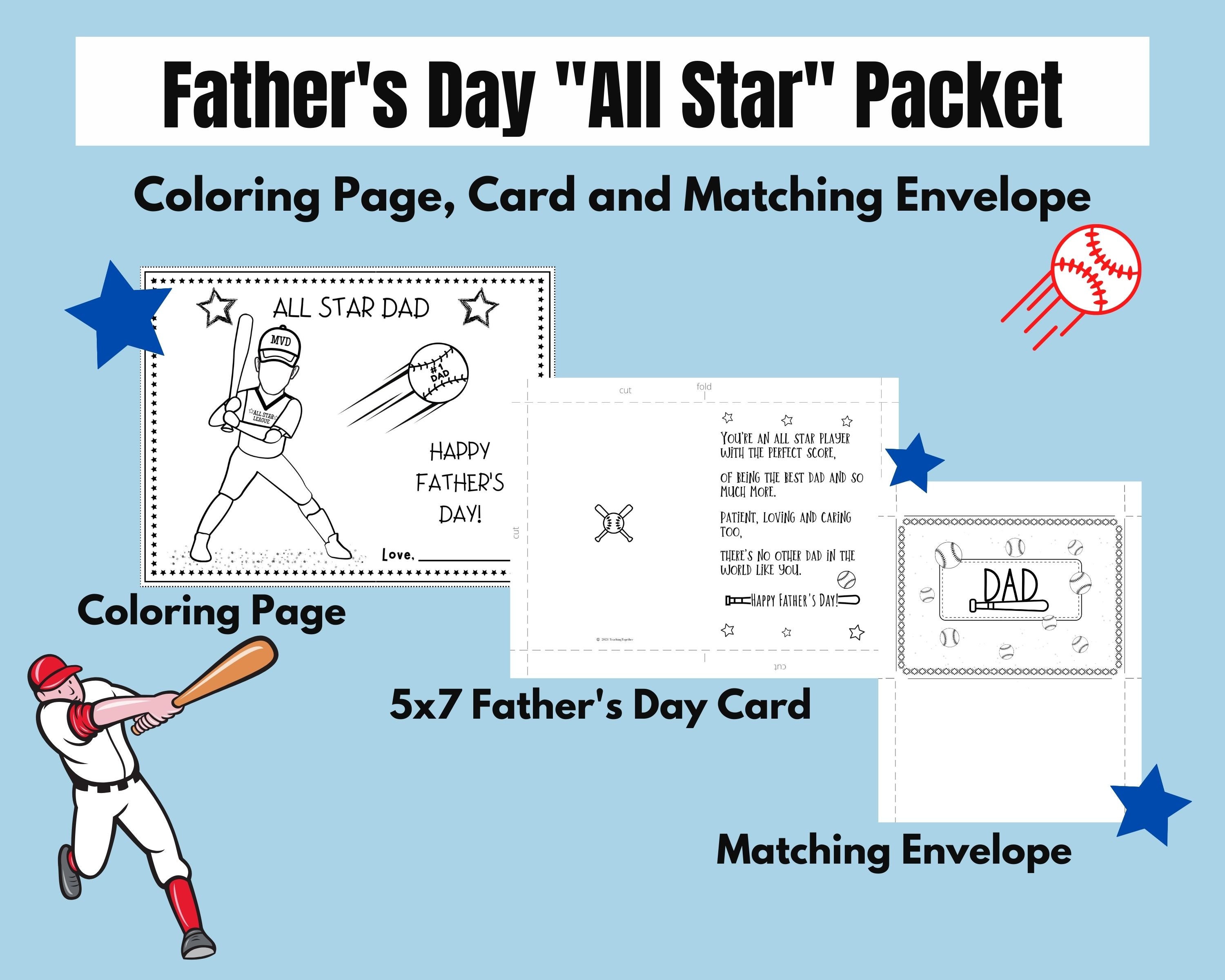 Happy Father's Day Card Baseball Kids Father's Day | Etsy