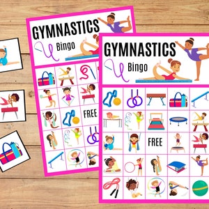 Fiesta de gimnasia, Actividad de fiesta de cumpleaños de gimnasia, Juego de bingo de gimnasia, Tarjetas de bingo imprimibles para fiesta de gimnasia, Fiesta de gimnasio