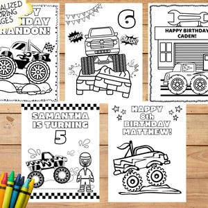 Personalized Monster Truck Birthday Coloring Pages: Printable Party Activity