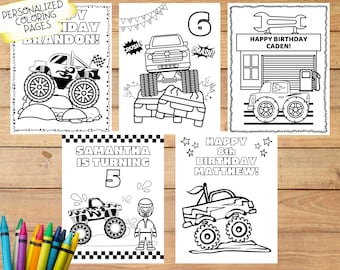 Personalized Monster Truck Birthday Coloring Pages: Printable Party Activity