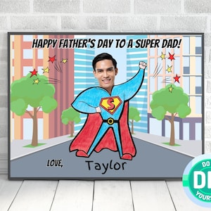 Artesanato para o Dia dos Pais, Presente para Imprimir para o Dia dos Pais, Artesanato com Fotos, Presente de Super-herói para Pai, Presente com Foto Faça Você Mesmo para Pai, Presente de Pai de Filho e Filha