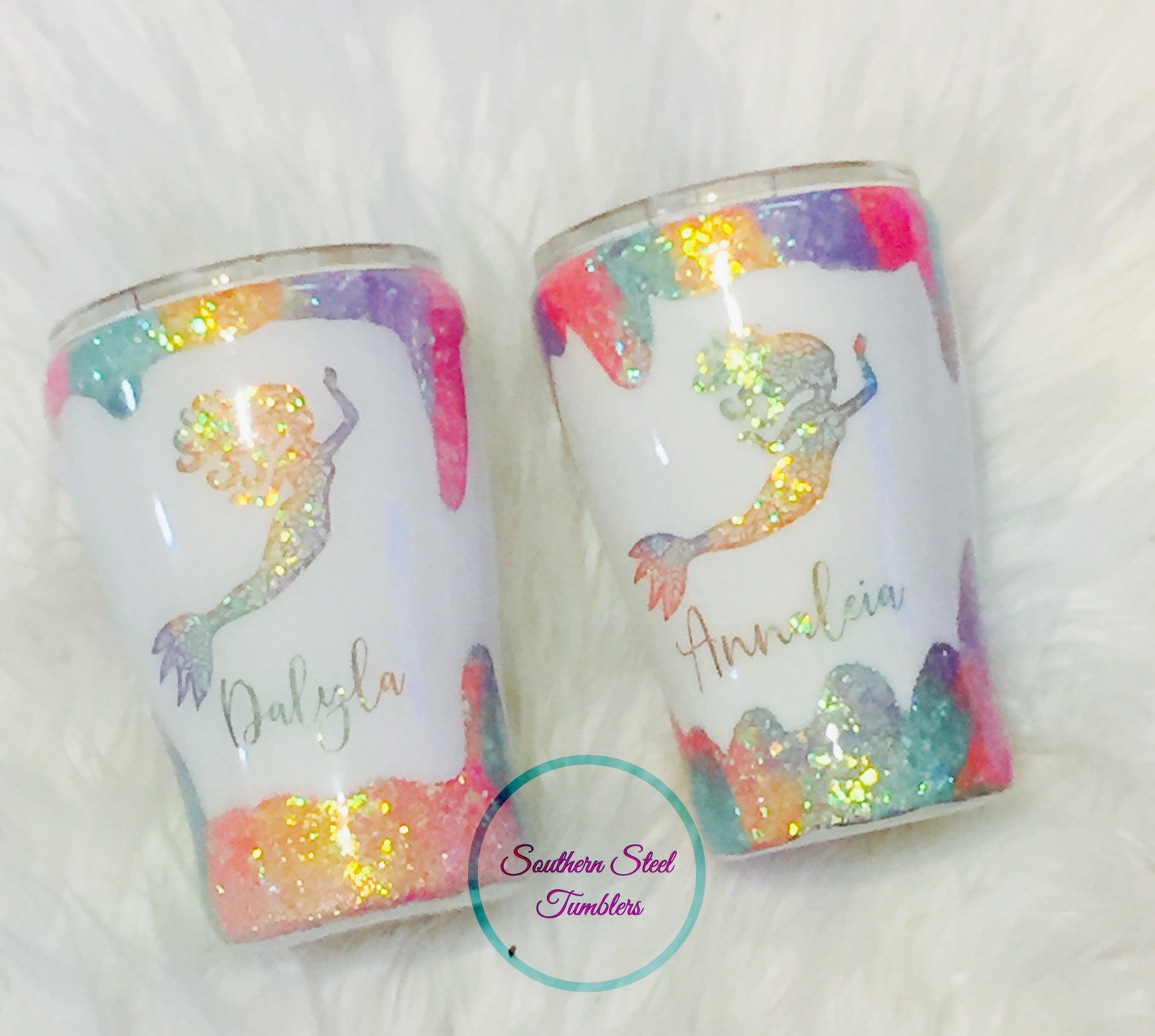 Mermaid Tumbler Kids Tumbler GeodeGlitterTumblerCustom Etsy