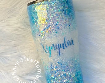 Blue Ombre Glitter Tumbler With Lid And Straw