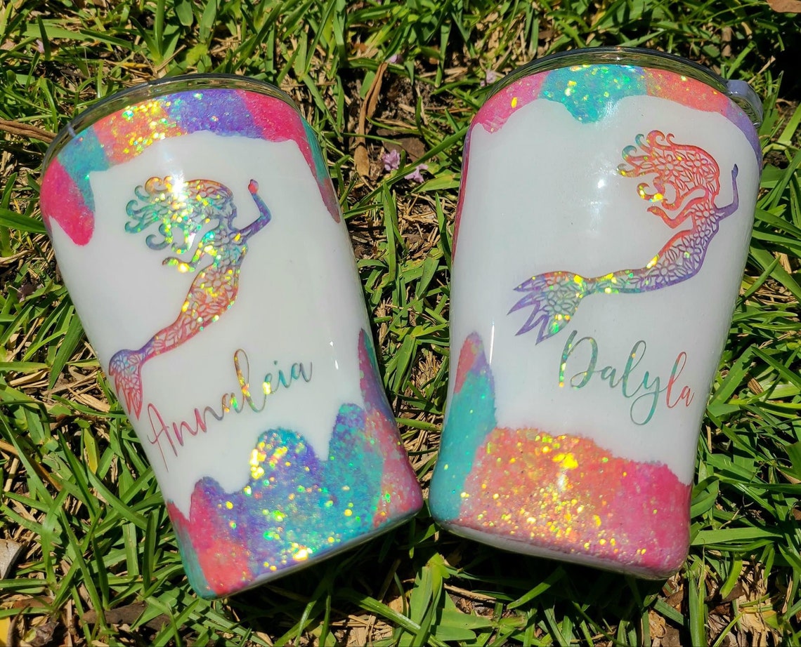 Mermaid Tumbler Kids Tumbler GeodeGlitterTumblerCustom Etsy