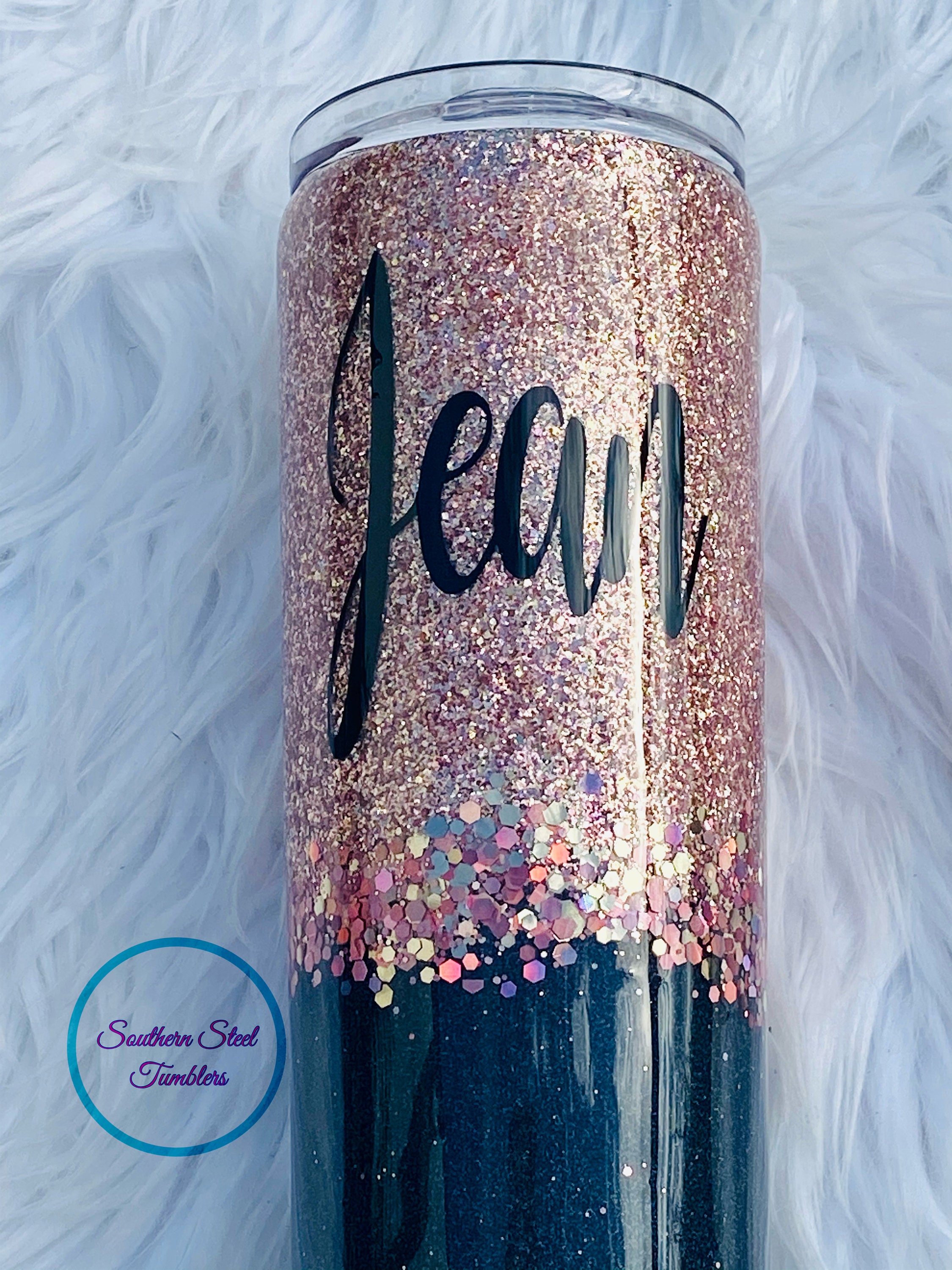 Black & Rose Gold Glitter Tumbler Personalized Women Etsy