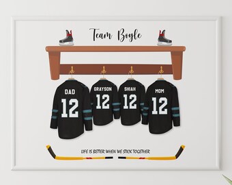 Personalisierte Hockey Familie Jersey Print, Hockey Team Wandkunst