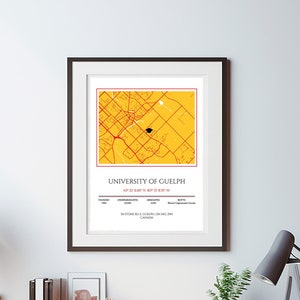 Impression de carte de l'Université de Guelph, cadeau de remise de diplôme universitaire, cadeau étudiant de première année à l'université, affiche de cadeau pour nouvel étudiant, cadeau meilleur ami d'université