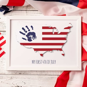 Primeiro 4 de julho Dia da Independência Pegada Art Craft, Mapa dos EUA América Americana Criança DIY Bebê Crianças, Criança Pré-escolar Arte Artesanato