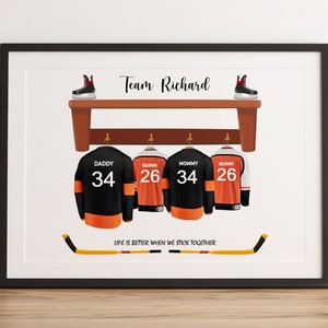 Impression personnalisée de famille de hockey sur glace, impression de décoration murale de hockey, cadeau pour les fans de hockey, cadeau d'anniversaire pour papa, cadeau de fête des pères, cadeau d'équipe de hockey