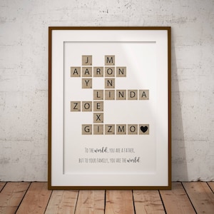 Personalized Family Name Sign, Crossword Scrabble Print, Father's Day Gift, Gift for Grandpa, Gift for Dad, Custom Family Letter Tile Print