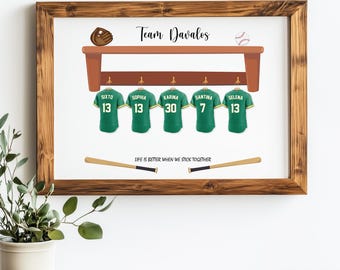 Impression personnalisée de famille The Athletics Baseball, décoration murale de baseball, cadeau pour les fans de baseball, cadeau d'anniversaire de papa, cadeau d'équipe de baseball,