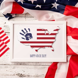 4. Juli UnabhängigkeitStag Handabdruck Fußabdruck Kunst Handarbeit, USA Karte Amerika Amerika Kind DIY Baby Kinder Karte, Kinder Vorschule Art Craft