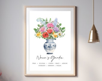 Ramo de flores de nacimiento, regalo personalizado, regalo imprimible personalizado, impresión personalizada de jardín, regalo del día de las madres para la abuela, mes de nacimiento, arte floral