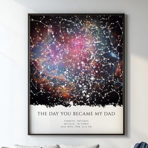 Impression ciel nocturne Le jour où vous êtes devenu mon père, cadeau unique de fête des pères, affiche de carte des étoiles, cadeau d'anniversaire de père, impression constellation, personnalisé