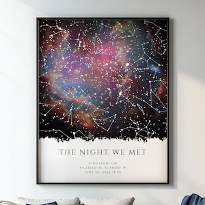 Cadeau d'anniversaire personnalisé la nuit de notre rencontre, impression ciel nocturne, poster carte des étoiles, cadeau de mariage, impression constellation, cadeau personnalisé pour elle