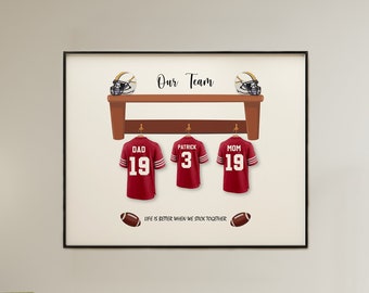Personalized NFL 49ers Football Jersey Family Print, Custom Fathers Day Gift, Football Wall Decor, Gift for 49ers Football fan, Football