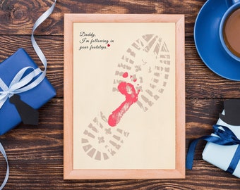 Daddy's Footsteps Footprint Art Craft, Father's Day Gift for Dad, DIY Baby Kids Card, Décor Nursery Memory Keepsake, Toddler Preschool Craft