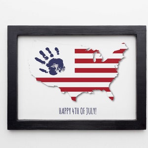 4 de julho Dia da Independência Handprint Pegada Art Craft, Mapa dos EUA American America Child DIY Baby Kids Card, Toddler Preschool Art Craft