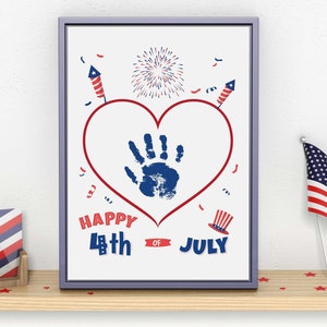 4th of July Independence Day Handprint Footprint Art Craft, USA Flag American America Child DIY Baby Kids Card, Toddler Preschool Art Craft