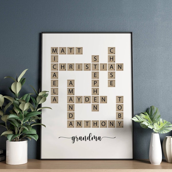 Family Name Sign Unique holiday Gift for Mom, Grandma Mothers Day Gift, Crossword Scrabble Print, Family Letter Tile Print, Name Puzzle