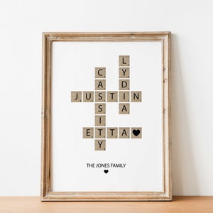 Personalized Family Name Sign, Crossword Scrabble Print, Custom Family Letter Tile Print, Name Puzzle, Last Name Sign, Best Friend Gifts image 8