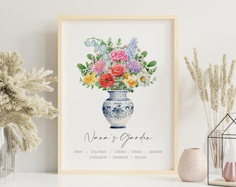 Birth Flower Bouquet Personalized Gift Custom Printable Gift Personalized Garden Print Mothers Day Gift for Grandma Birth Month Flower Art