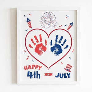 4th of July Independence Day Handprint Footprint Art Craft, USA Flag American America Child DIY Baby Kids Card, Toddler Preschool Art Craft