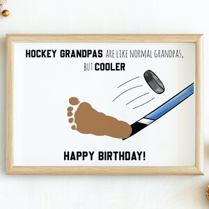 Hockey abuelo cumpleaños huella de la mano arte artesanía, regalo de cumpleaños del abuelo de los nietos bebé, tarjeta DIY para bebés y niños
