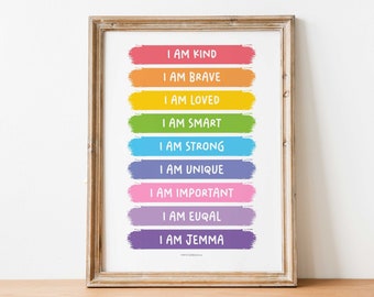 Personalized Positive Affirmation Poster Wall Art, Educational Playroom Prints, Montessori Classroom Decor, Homeschool Learning Prints