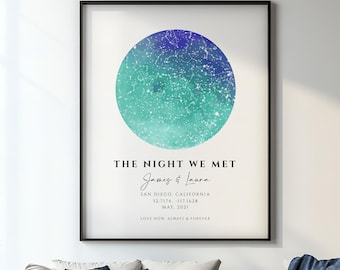 Carte des étoiles numérique personnalisée, cadeau d'anniversaire de naissance, impression ciel nocturne, poster carte des étoiles, cadeau de mariage, impression constellation