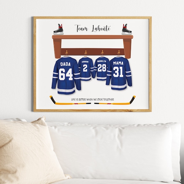 Personalized Ice Hockey Jersey Family Print, Hockey Team Gift, Birthday Gift for Dad, Gift for Hockey fans, Hockey Wall Decor print,