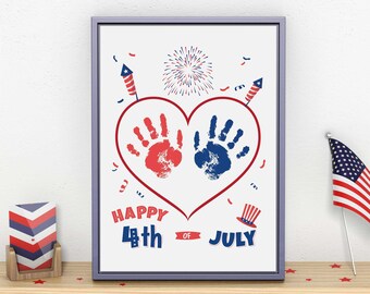 4th of July Independence Day Handprint Footprint Art Craft, USA Flag American America Child DIY Baby Kids Card, Toddler Preschool Art Craft