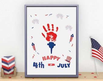 4th of July Independence Day Handprint Footprint Art Craft, USA Flag American America Child DIY Baby Kids Card, Toddler Preschool Art Craft