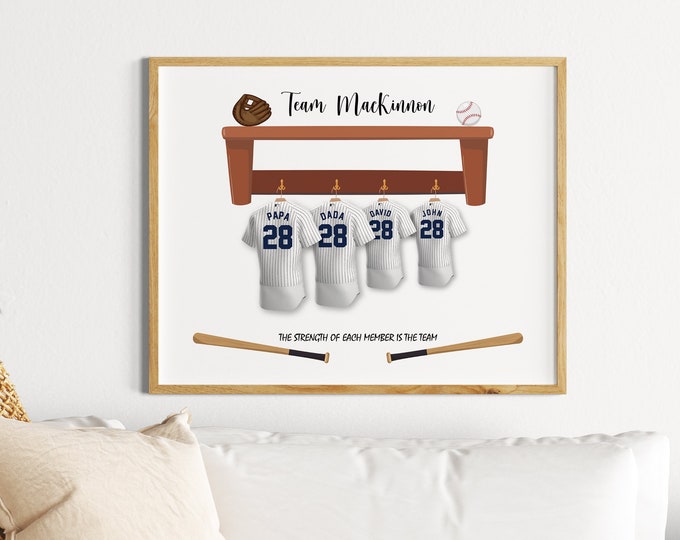 Personalized Baseball Family Print, New York Yankees Baseball Wall Decor, Gift for Baseball fans, Birthday Gift Dad, Baseball Team Gift,