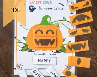 Emociones de calabaza Actividades para niños pequeños de Halloween, Emociones para niños imprimibles, Carpeta ocupada preescolar, Plan de estudios preescolar