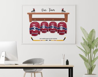 Stampa della famiglia di hockey su ghiaccio, Decorazione della parete di hockey, Arte della parete di hockey, Stampa della squadra di hockey, Regalo per papà, Regalo per il nonno, Regalo di compleanno per papà,