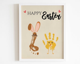 Bunny Chick Easter Handprint Footprint Art Craft, Easter Gift, DIY Baby Kids Card, Happy Easter Kids Keepsake, Toddler Preschool Craft