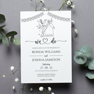 Invitation de mariage personnalisée, Invitation de mariage minimaliste imprimable, Modèle d’invitation de mariage animé, Faveur de mariage, Enregistrer les dates