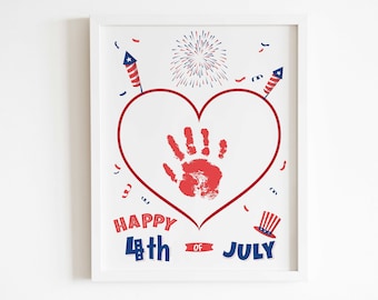 4th of July Independence Day Handprint Footprint Art Craft, USA Flag American America Child DIY Baby Kids Card, Toddler Preschool Art Craft