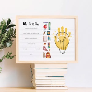 My 1st First Day of School, Kindergarten Pre-K Daycare Preschool Day Home Handprint DIY Board Sign Teacher Child Handprint Art Keepsake
