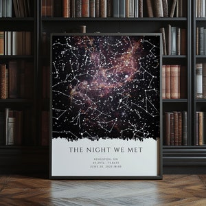 Aangepaste sterrenkaart print, Night We Met verjaardagscadeau, print nachtelijke hemel, sterrenkaart poster, huwelijkscadeau, sterrenbeeld print, gepersonaliseerd cadeau