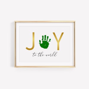 Letreros navideños personalizados imprimibles, artesanía con huellas de manos JOY, decoración navideña de bricolaje para niños pequeños o bebés, regalo de Navidad para mamá, abuela, tía