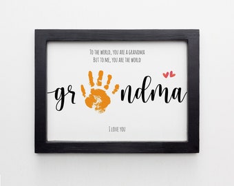 GRANDMA Handprint Footprint Art Craft, Mothers Day Gift for Mum, DIY Baby Kids Card, Decor Nursery Memory Keepsake, Toddler Preschool Craft
